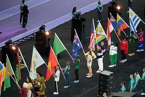 Flag bearers attend the 2024 Summer Olympics closing ceremony